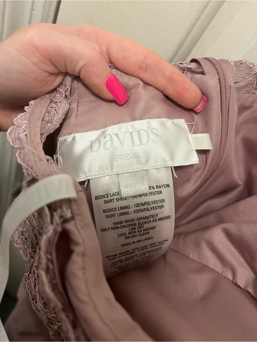 David's Bridal One-Shoulder Lace Chiffon Dress in Dusty Mauve - Picture 3 of 5